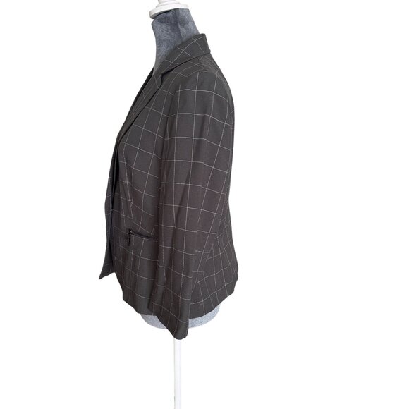 Le Suit Petite 10P Womens Gray Checked Blazer Jacket With Button Front & Zip Poc - Picture 3 of 7